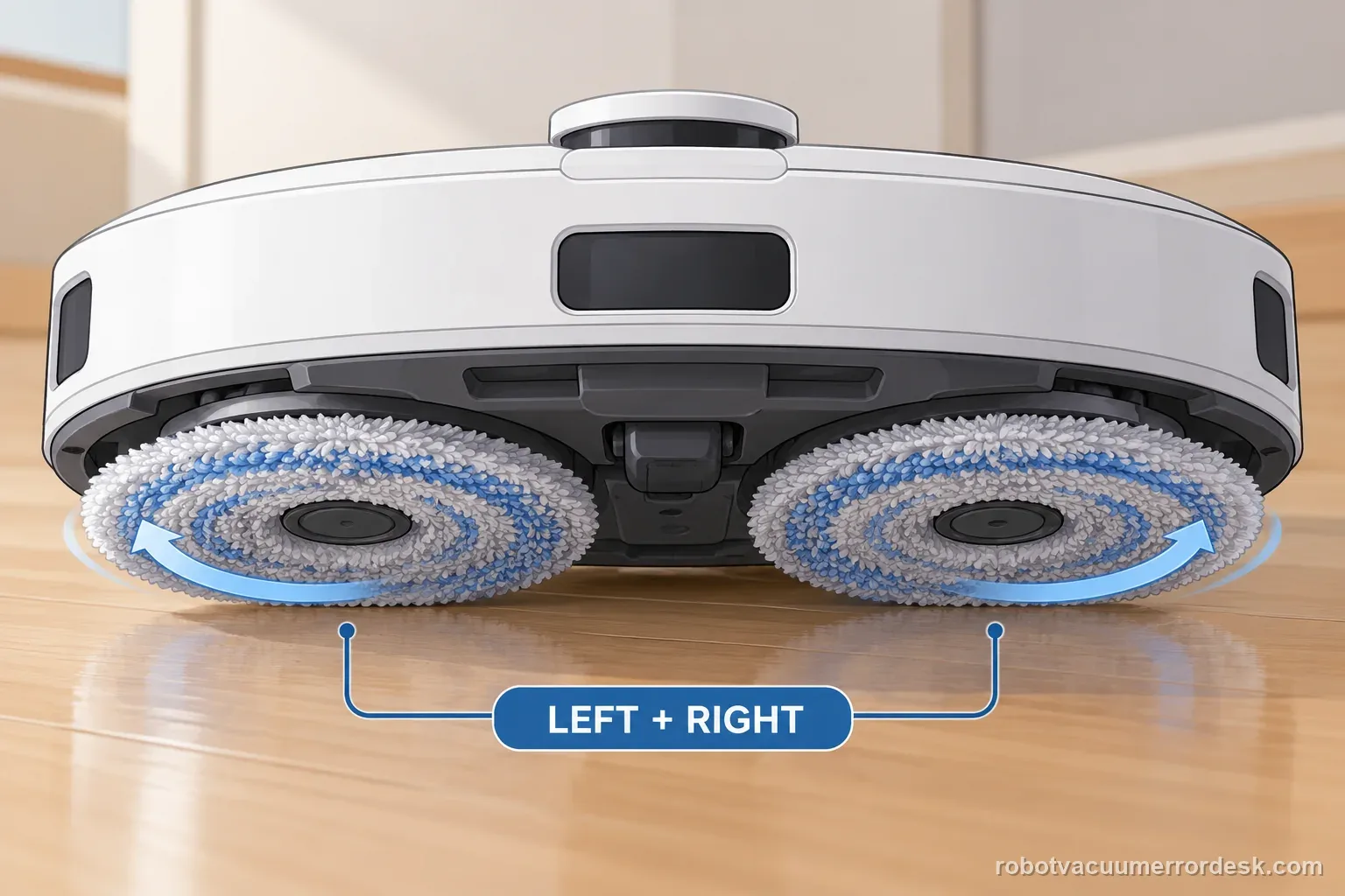 AI underside illustration shows the left and right mop pads on a generic robot mop.