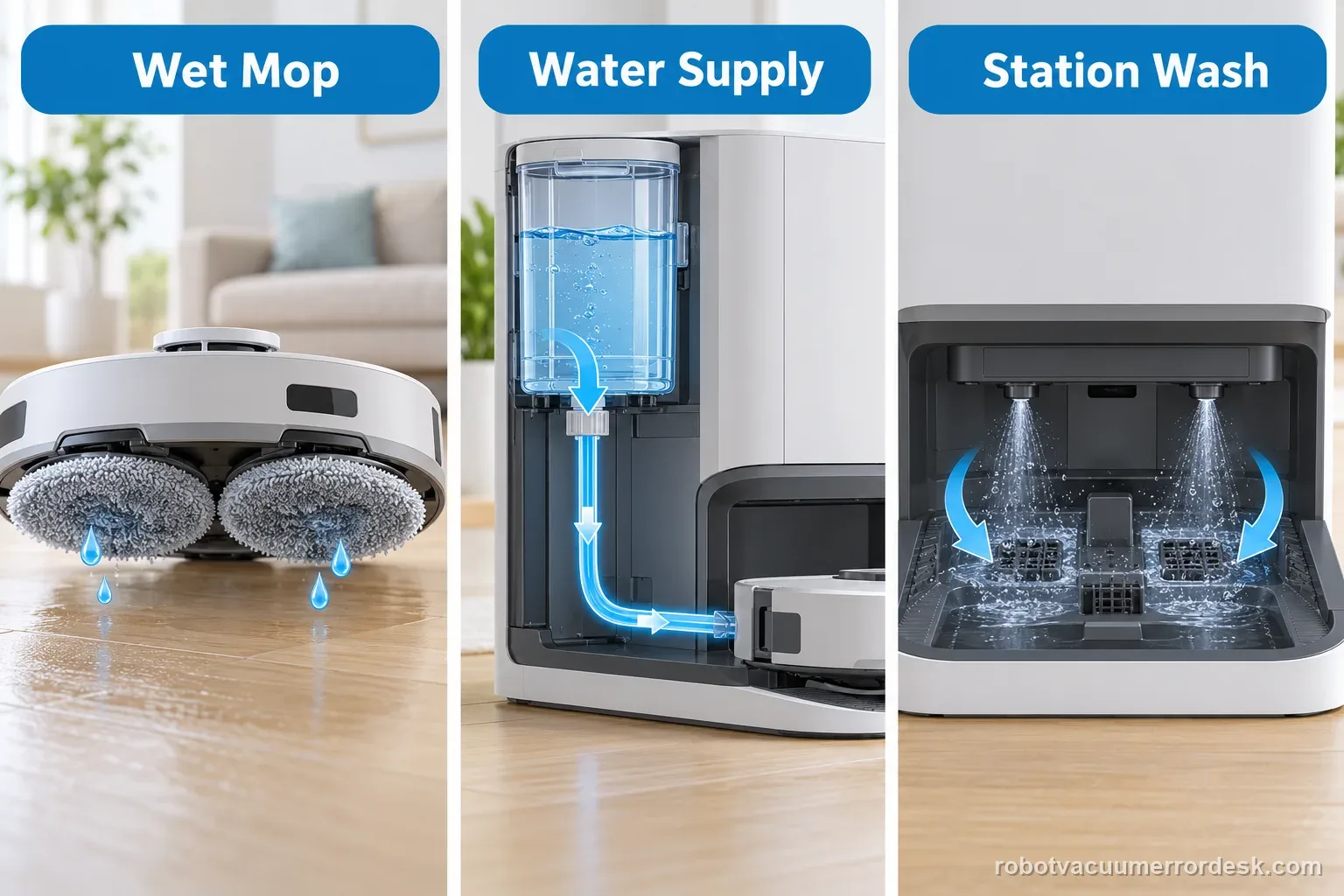 An owner-level water-station check shows removable tanks, a visible seal, and a dry inspection before a test.