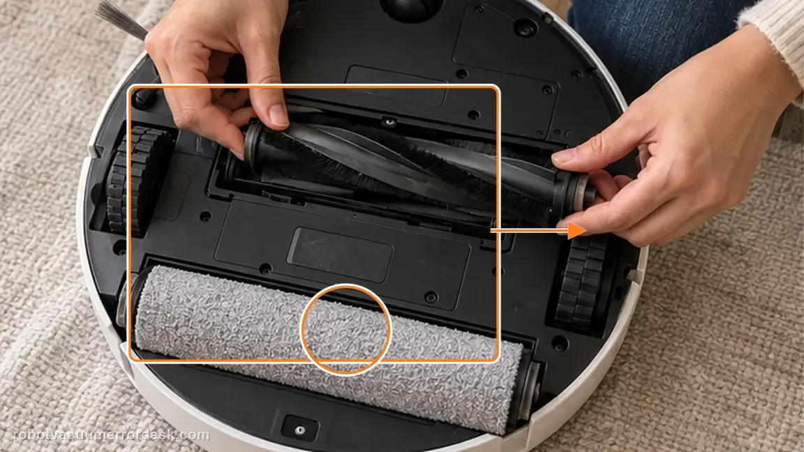 Dreame Aqua10 Ultra Roller Complete shown in a close repair view of brush install, matching the reinstall the roller correctly and retest once check.