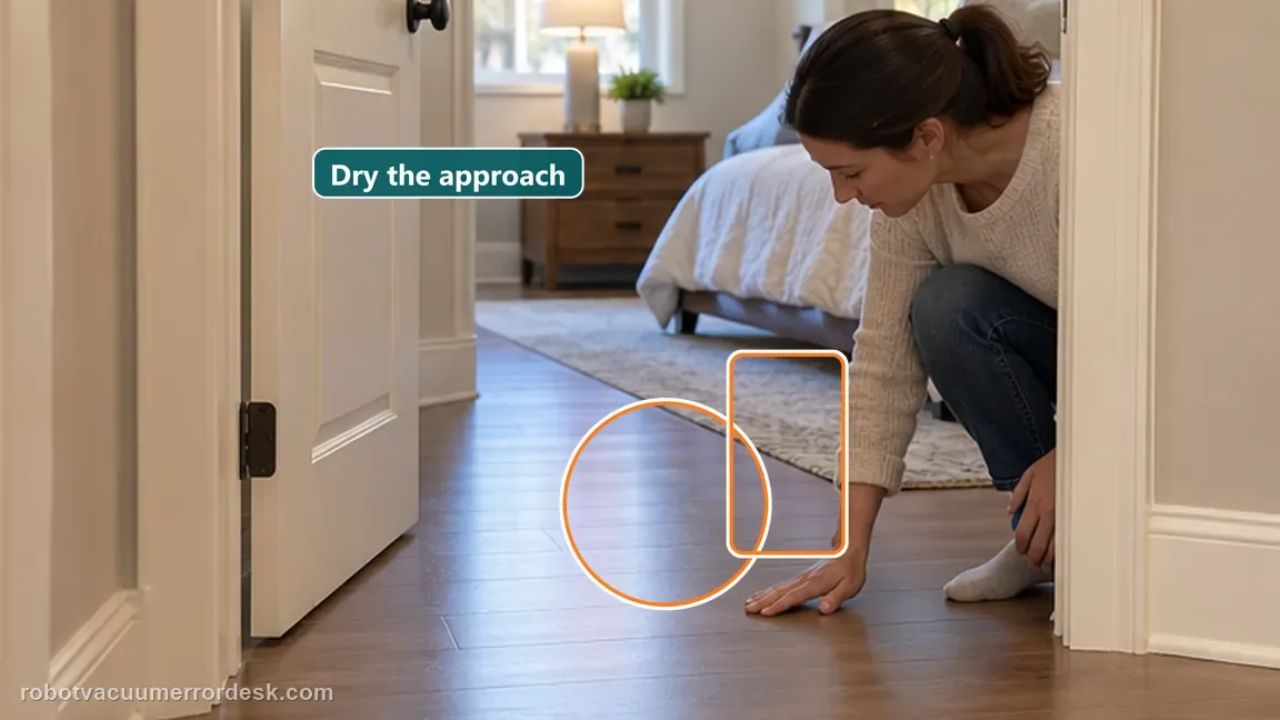 Dreame L20 Ultra is shown with a close repair view of door floor, matching the check door state and wet/slippery floor before blaming map coverage check.