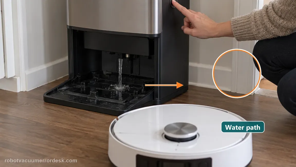 Dreame L20 Ultra is shown with a close repair view of water test, matching the run the official station water-output test check.