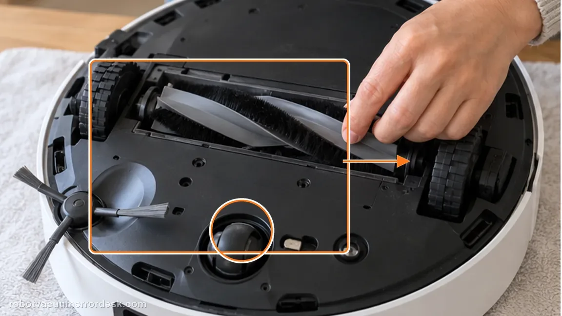 Dreame L50 Ultra AE shown in a close repair view of brush install, matching the reinstall and test rotation by hand check.