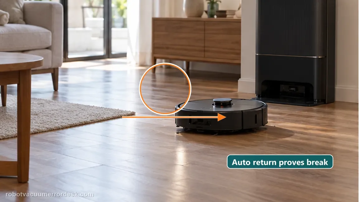 Dreame L50 Ultra AE shown in a close repair view of automatic return, matching the let low battery send the robot home automatically check.