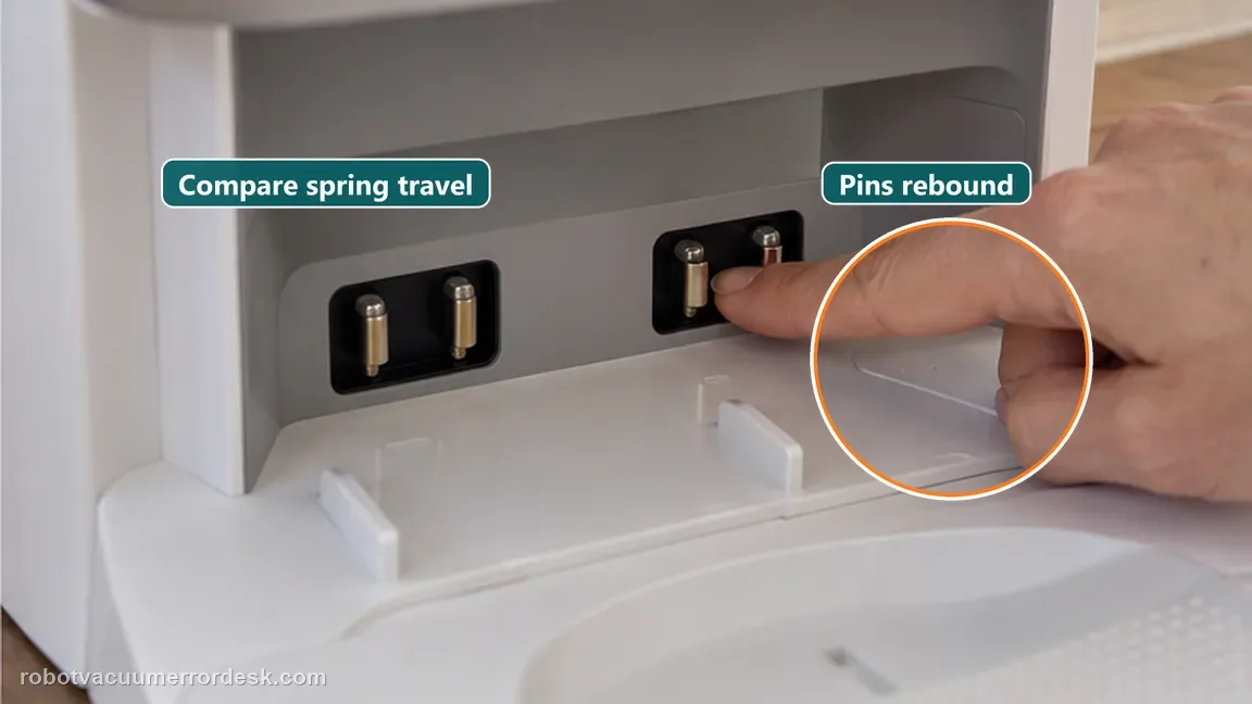 Dreame X40 Ultra is shown with a close repair view of pin check, matching the check whether the station charging pins rebound normally check.