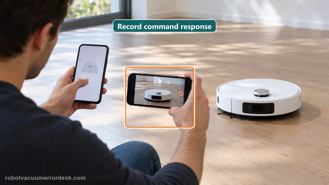 An owner films a robot that does not move while a second phone issues a direct lift command.