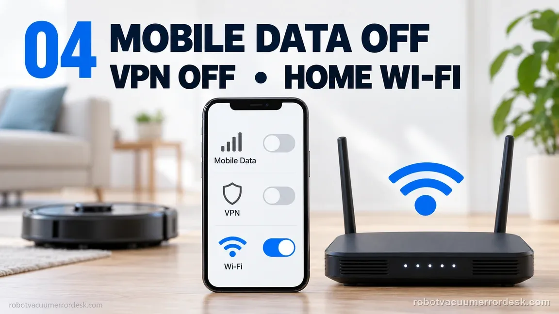 A phone beside a router shows mobile data and VPN disabled while home Wi-Fi remains enabled for setup.