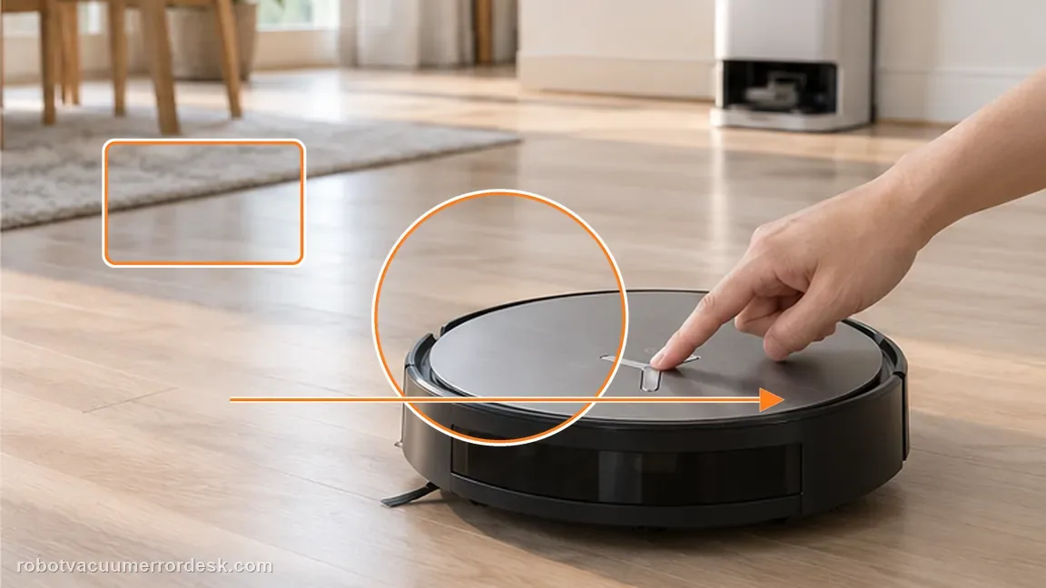 ECOVACS DEEBOT X11 OmniCyclone shown in a close repair view of open floor, matching the restart and run an open-floor test check.