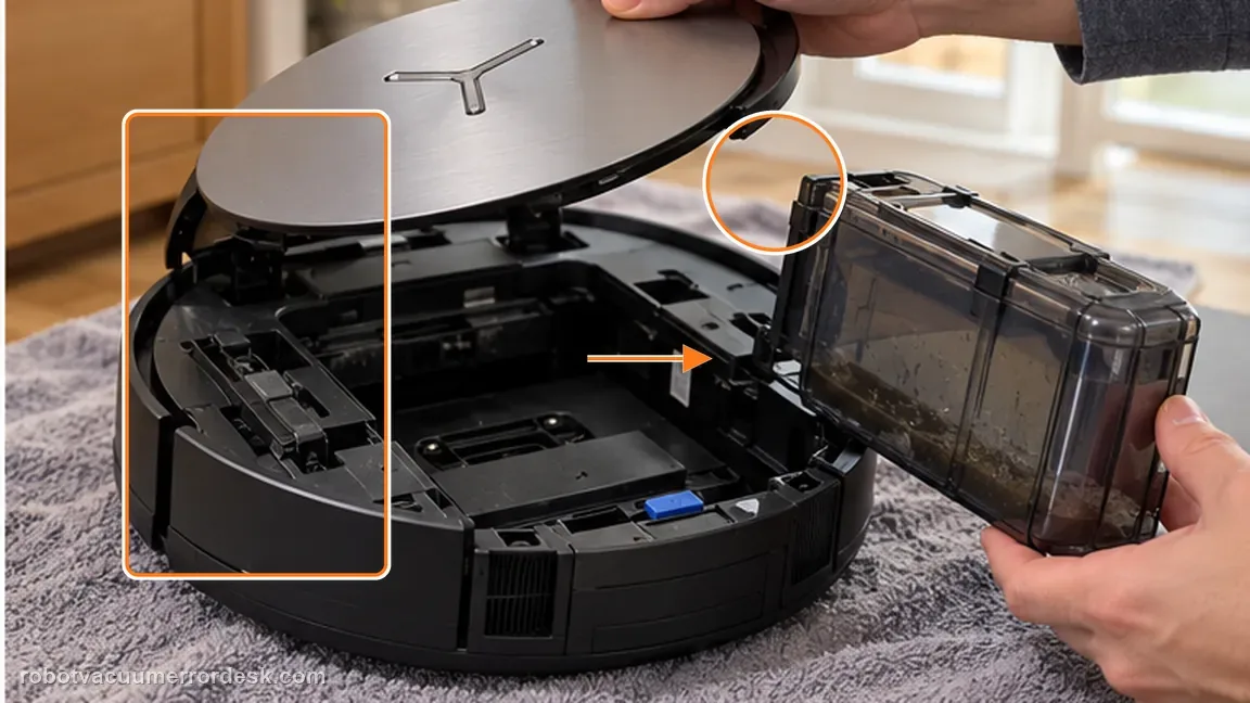 ECOVACS DEEBOT X11 OmniCyclone shown in a close repair view of power off, matching the power off before underside inspection check.