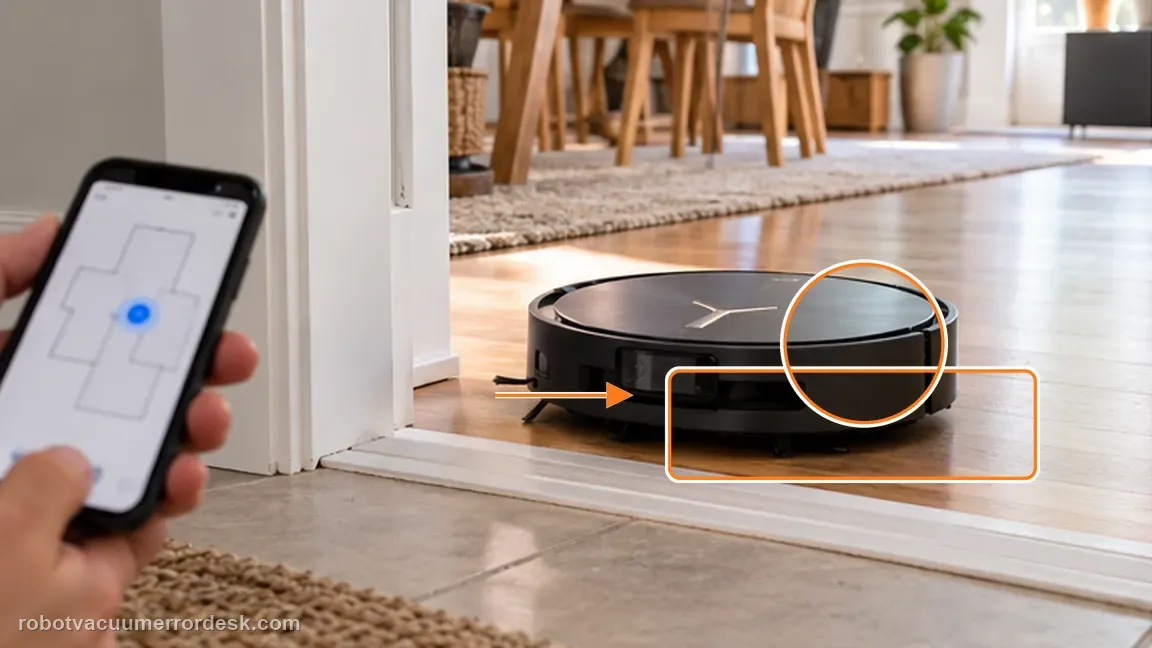 ECOVACS DEEBOT X11 OmniCyclone shown in a close repair view of threshold proof, matching the re-test the same threshold only if the claw passes check.