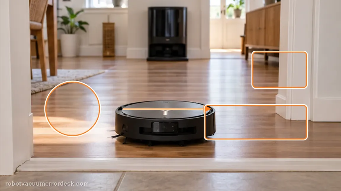 ECOVACS DEEBOT X11 OmniCyclone shown in a close repair view of straight approach, matching the retest one marked threshold from a straight approach check.