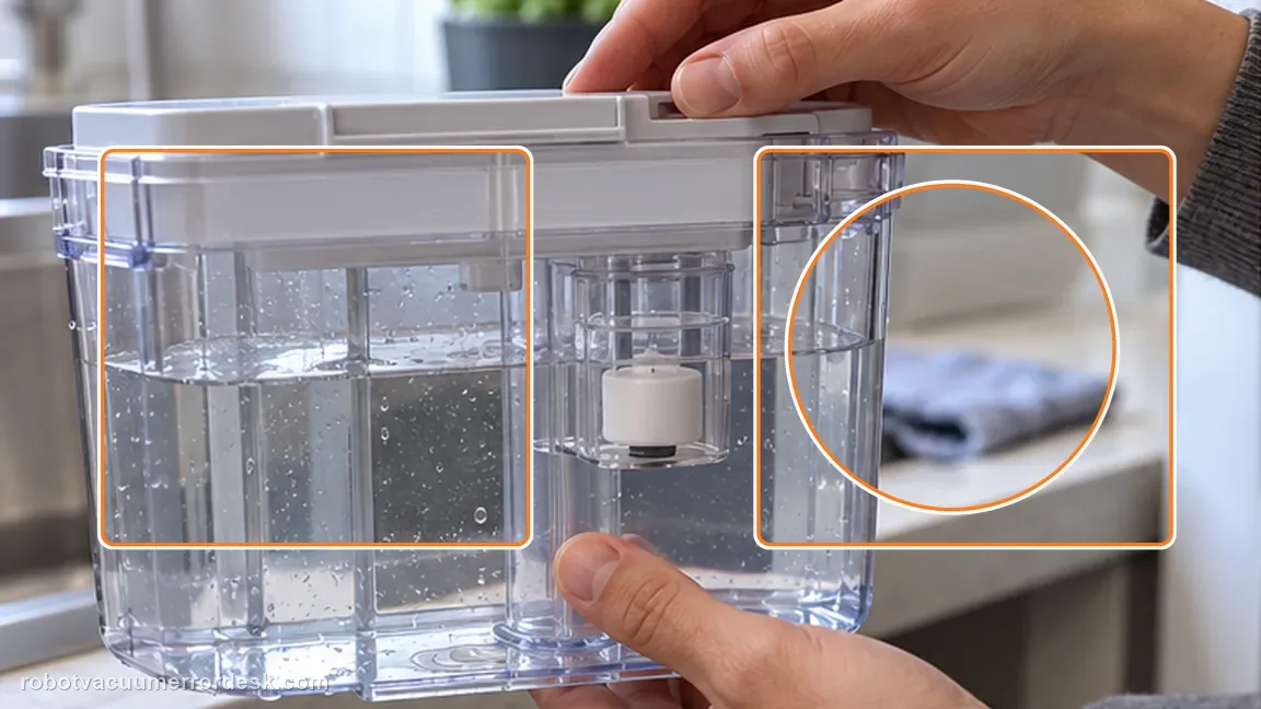 ECOVACS DEEBOT X11 OmniCyclone shown in a close repair view of separate tank alert, matching the differentiate tank anomaly from no-flow behavior check.