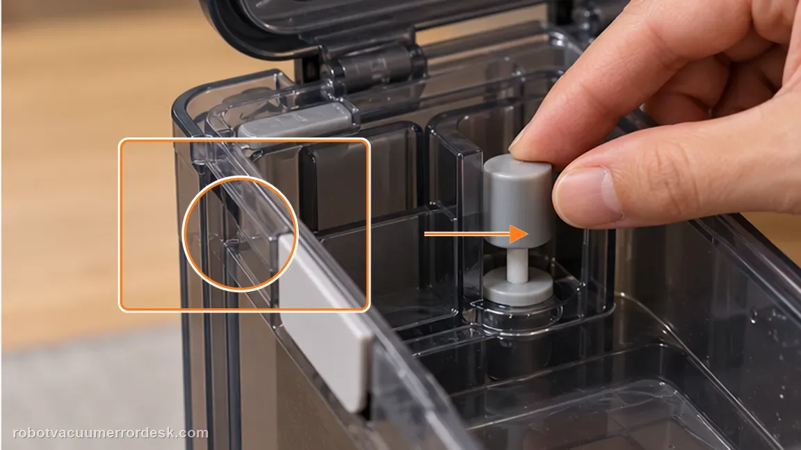 ECOVACS DEEBOT X11 OmniCyclone shown in a close repair view of float check, matching the check the float movement check.