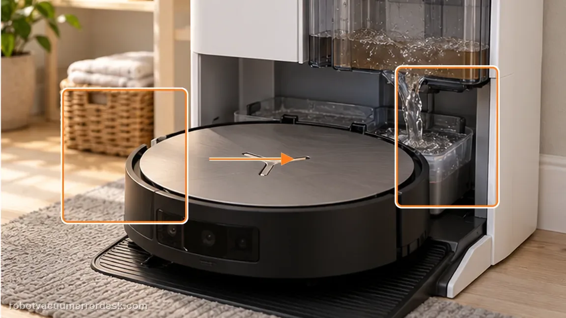 ECOVACS DEEBOT X11 OmniCyclone shown in a close repair view of tank seat, matching the verify detection during one wash-and-drain cycle check.