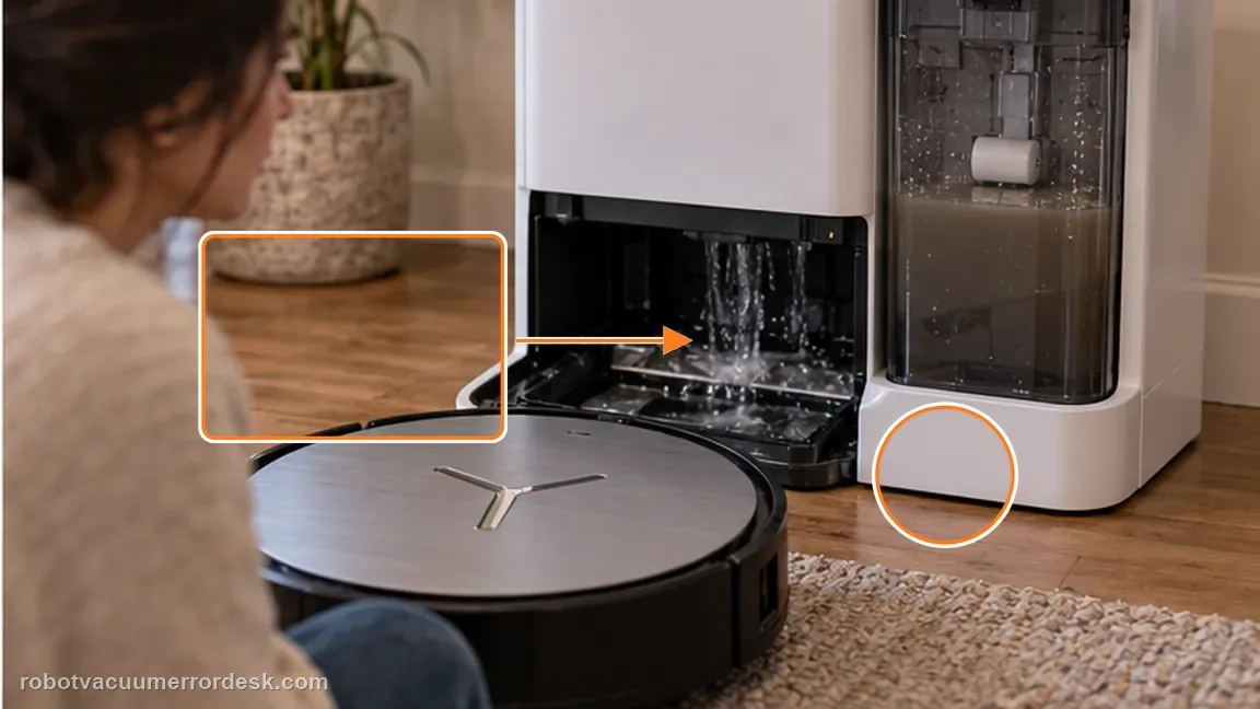 ECOVACS DEEBOT X11 OmniCyclone shown in a close repair view of wash cycle, matching the run one wash/drain confirmation check.