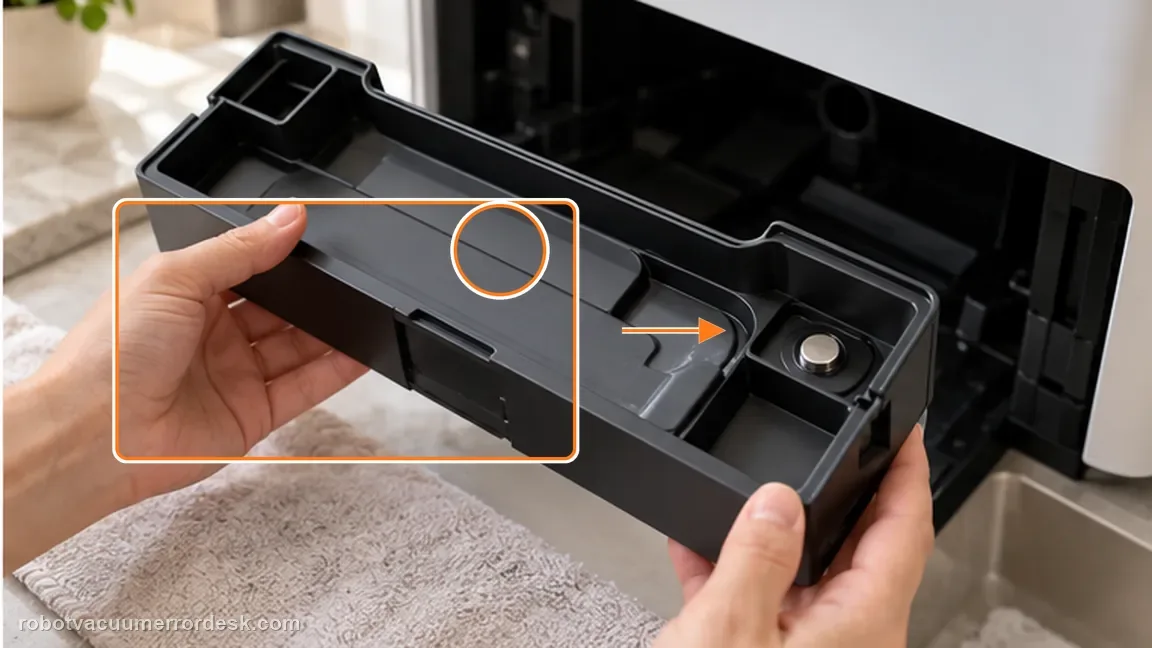 ECOVACS DEEBOT X11 OmniCyclone shown in a close repair view of tray magnet, matching the inspect the tray and magnet check.