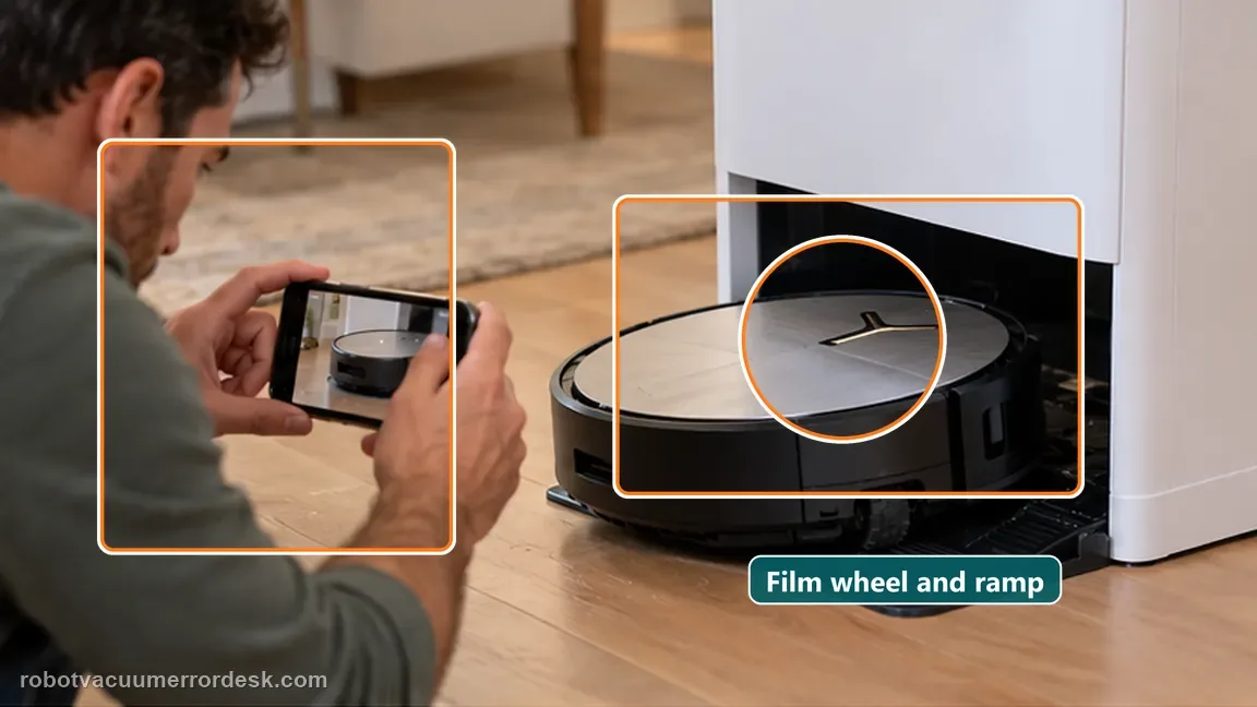 ECOVACS DEEBOT X11 OmniCyclone shown in a close repair view of failure clip, matching the preserve the exact x11 failure state for support check.