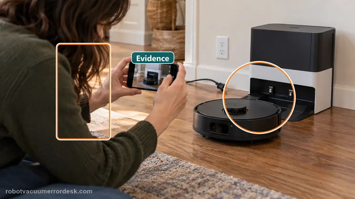 ECOVACS DEEBOT X8 Pro Omni is shown with a close repair view of evidence, matching the escalate with a reproducible power-and-contact record instead of replacing random parts check.