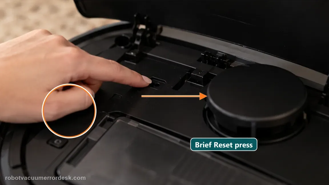 ECOVACS DEEBOT X8 Pro Omni shown in a close repair view of power reset, matching the power the x8 at i and deliberately enter network setup mode check.