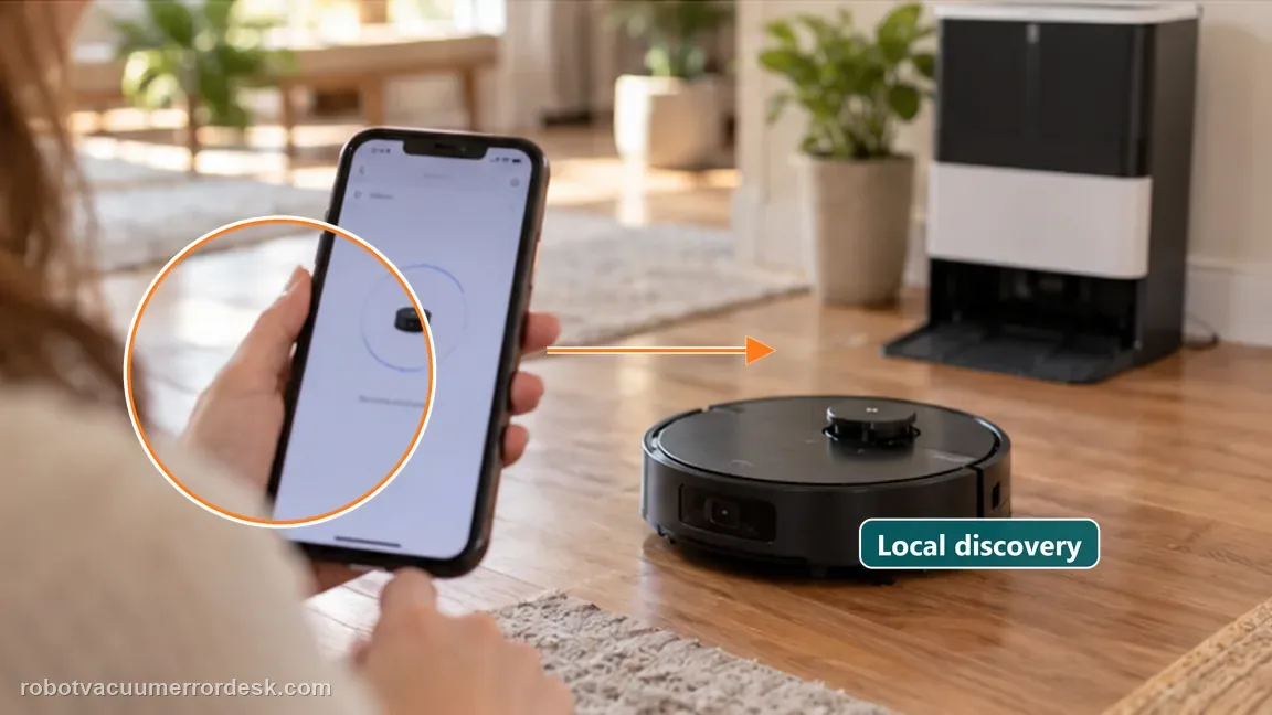 ECOVACS DEEBOT X8 Pro Omni shown in a close repair view of bluetooth, matching the let bluetooth/local discovery finish before diagnosing the router check.