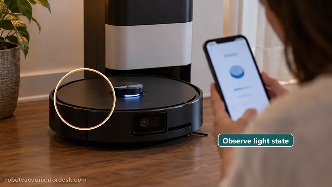 ECOVACS DEEBOT X8 Pro Omni shown in a close repair view of wifi led, matching the read the wi-fi indicator as a state signal, not decoration check.