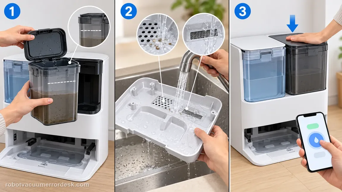 Check tank lid/capacity, accessible tray filter holes and the brief lid-pressure check recommended by eufy.
