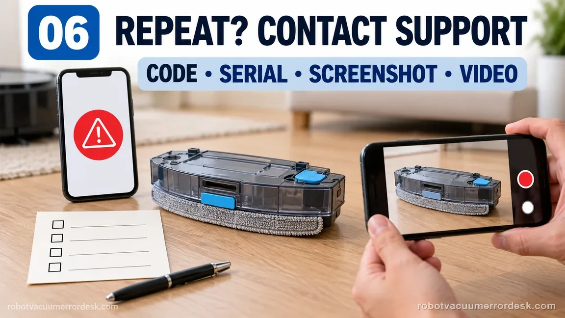 A support handoff scene shows a generic warning, removable module, and phone video with reminders for code, serial, screenshot, and video.