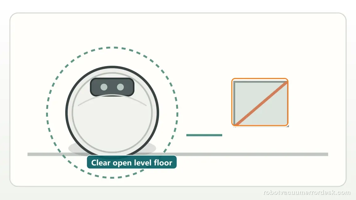 Narwal Freo Z Ultra shown in a close repair view of open floor, matching the clear the trap and move to open floor check.