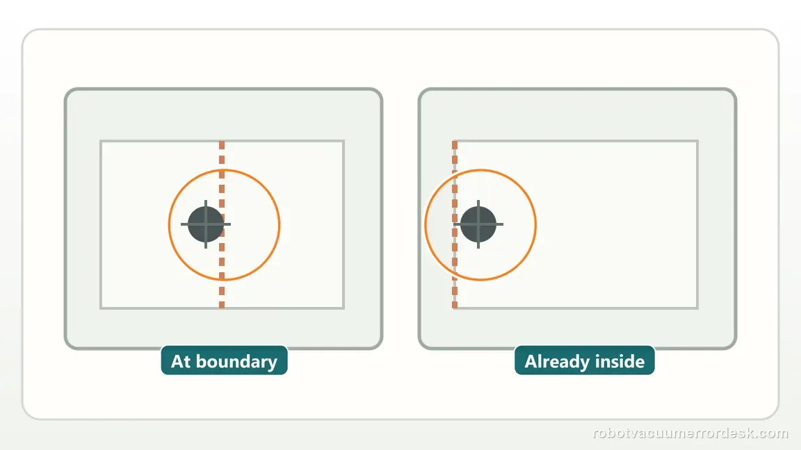 Narwal Freo Z Ultra shown in a close repair view of boundary classify, matching the determine whether the stop occurred at the boundary or after the robot entered it check.