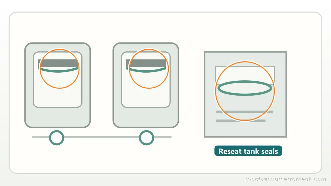Two water tanks and separate silicone seals sit beside a close view of a tank seal seated evenly in its groove.