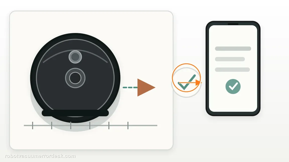 A Roborock S7 is shown with robot on a clear hard floor with a controlled test status in a clean repair diagram, matching the run the neutral hard-floor test first check.