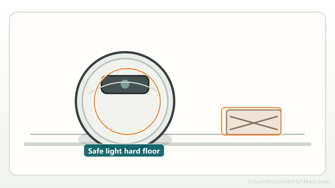 Roborock Saros 20 Sonic shown in a close repair view of safe floor, matching the run a safe light hard-floor control check.