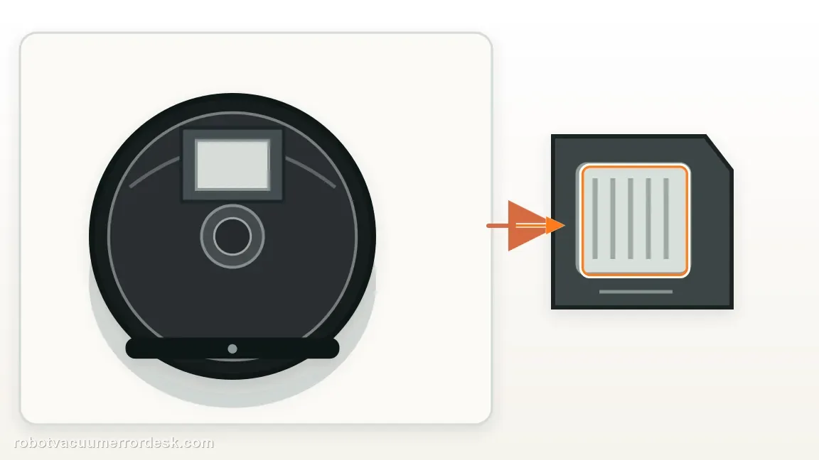 A Roomba j7 / j7+ is shown with dustbin with filter aligned to the robot opening for correct reassembly in a clean repair diagram, matching the reassemble the dry bin and verify seating before any reboot check.