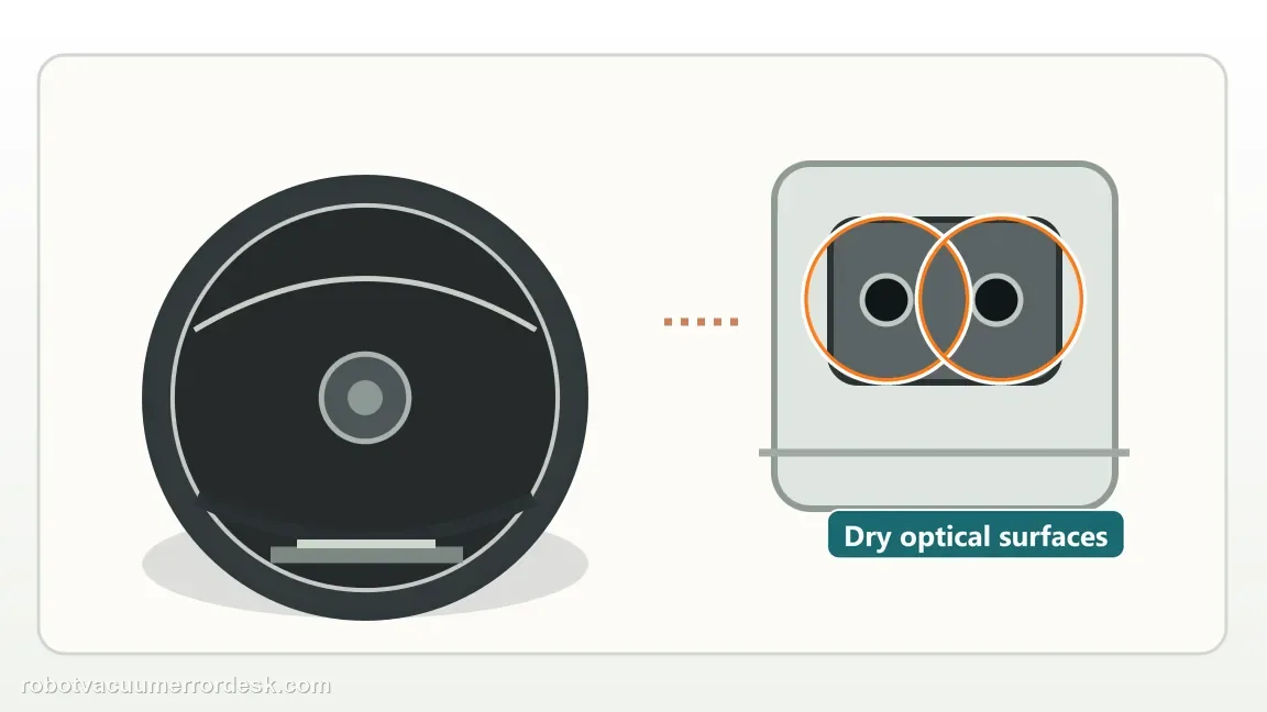 Roomba Max 705 Combo is shown with a close repair view of sensor dry, matching the clean the communication windows without wetting them check.