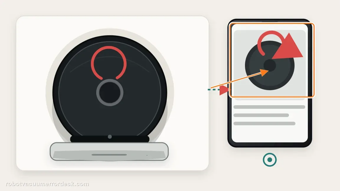 A phone records the complete rearward red-ring animation while the Roomba j7, nearby dock, and generic app screen remain visible.