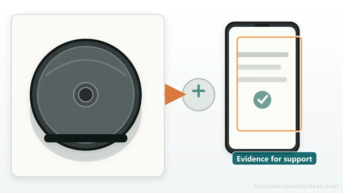 A Shark Matrix 2-in-1 and its dock appear beside a phone-shaped support checklist in a clean diagram of the escalation evidence.